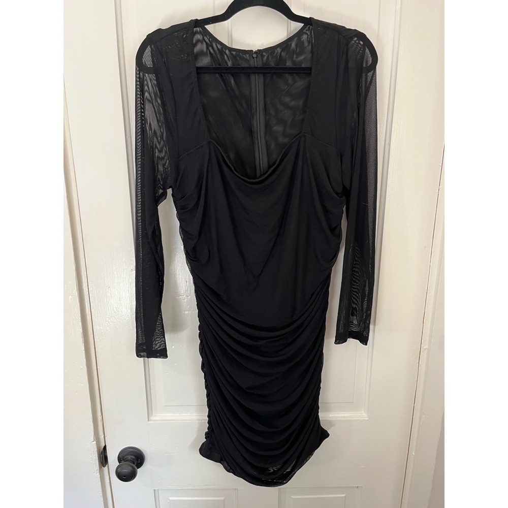 SHEIN Plus Square Neck Ruched Mesh Bodycon Dress